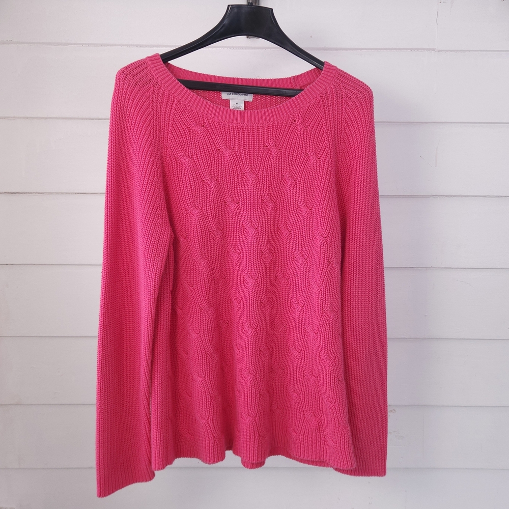 Liz Claiborne hot pink cable knit boat neck y2k pullover  sweater XL